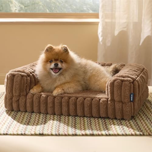 Bedsure ComfyFleece™ Orthopedic Dog Bed for Small Dogs, Waterproof Memory Foam Small Pet Beds with Sides, Non-Slip Bottom and Egg-Crate Foam Medium Dog Couch Sofa with Washable Corduroy Cover, Brown - color: Camel Brown, size: 24.0"l X 18.0"w X 6"th