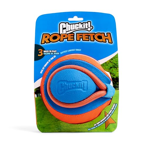 Chuckit! Rope Fetch Dog Toy - Ball on Rope Fetch and Tug-of-War Toy for Dogs - Durable EVA Rubber Construction - 5.5-inch Diameter - 18-inch Rοpe - Orange and Blue - size: One Size