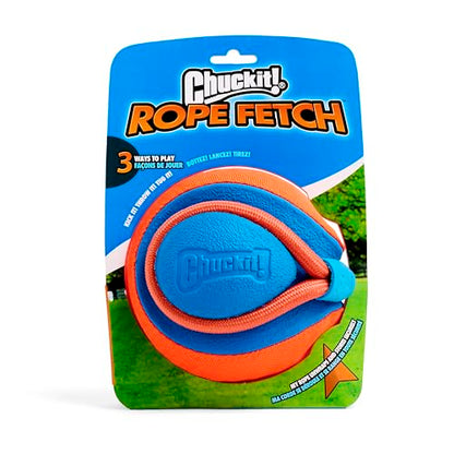 Chuckit! Rope Fetch Dog Toy - Ball on Rope Fetch and Tug-of-War Toy for Dogs - Durable EVA Rubber Construction - 5.5-inch Diameter - 18-inch Rοpe - Orange and Blue - size: One Size