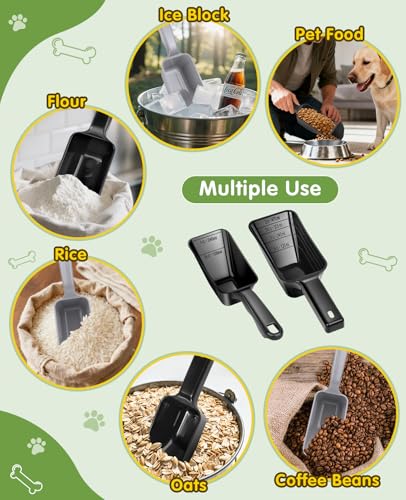 2 Pack Dog Food Scoop with 1 Cup and 2 Cup Capacity, Plastic Pet Food Measuring Scoops with Clear Measurement Lines for Dogs, Cats & More,Dishwasher safe (Grey and Black) - color: Grey and Black