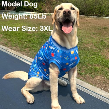 Pet Dog Blue Sleeveless T Shirts with Spacecraft Pattern Printed pet Clothes Soft Breathable Vest for Large Dogs Large, Bule - color: Blue, size: Large