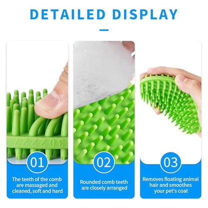 Dog Bath Brush, Green Double-Sided Shampoo Massage Brush, Adjustable Collar Handle for Grooming Short and Long Haired Pets(2pcs) - color: Green(2 pack)
