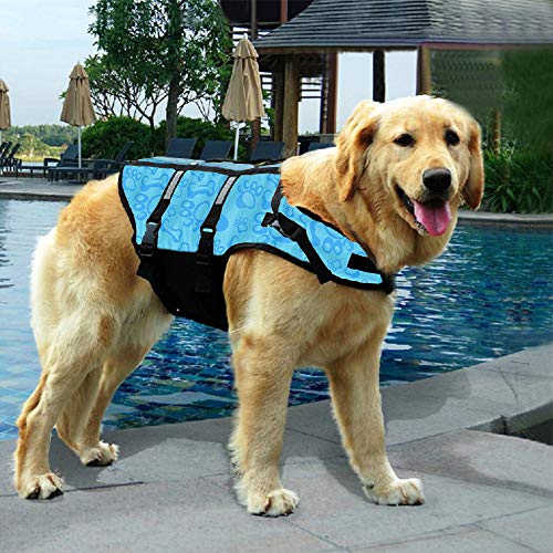Izefia Dog Life Jacket Swimming Safety Coat Floatation Life Vest Life Saver with Handle for Small Dog Puppy Large Dog (Blue Bone, XXS) - color: Blue Bone, size: XX-Small
