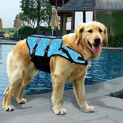 Izefia Dog Life Jacket Swimming Safety Coat Floatation Life Vest Life Saver with Handle for Small Dog Puppy Large Dog (Blue Bone, XS) - color: Blue Bone, size: X-Small