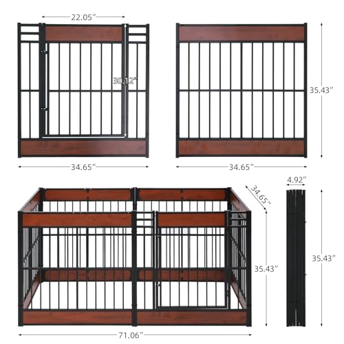 Dog Playpen, 35.4" Height Dog Pen Indoor, Heavy Duty, Safe and Sturdy, Furniture Style Puppy Pen - color: MAHOGANY, style: 6 Panels (35.4" High)