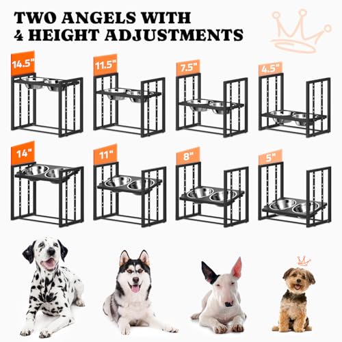 Elevated Dog Bowls for Medium Breed: 4 Height Adjustable Raised Dog Bowl with Metal Stand, Feeder Station with 2 Stainless Steel Bowls, Black with Feeding Mat - color: Grey+Mat