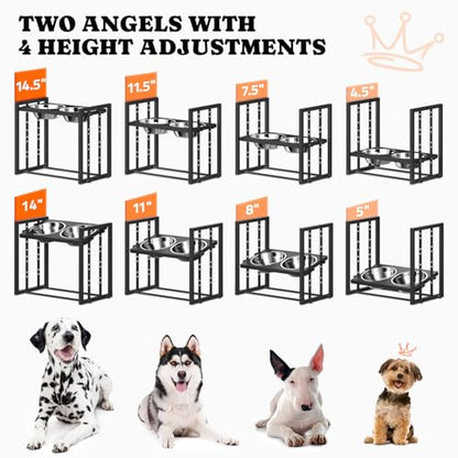 Elevated Dog Bowls for Medium Breed: 4 Height Adjustable Raised Dog Bowl with Metal Stand, Feeder Station with 2 Stainless Steel Bowls, Black with Feeding Mat - color: Grey+Mat