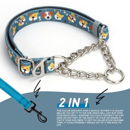 Martingale Dog Collar Reflective No-Pull with Chain, Adjustable Anti Pull Training Collar - Cute Cartoon Dog Pattern for Medium Large XL Dogs, Size XL - color: 13, size: XL(Neck21"-27")
