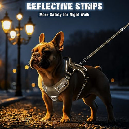 Tactical Dog Harness and Leash Set Small Sized Dog,Heavy Duty No Pull Service Dog Vest and 10 Patches with Dog Seat Belt,Reflective Adjustable Pet Harness for Training Walking Hiking Brown S - color: Brown, size: Small