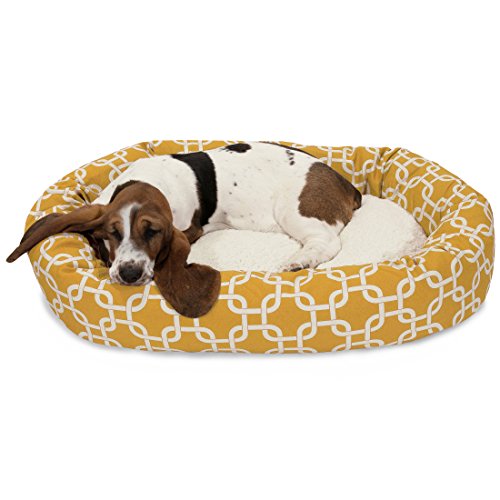 Majestic Pet 32 Inch Links Sherpa Calming Dog Bed Washable – Cozy Soft Round Dog Bed with Spine for Head Support - Fluffy Donut Dog Bed 32x23x7 (inch) – Round Pet Bed Medium - YELLOW - color: Yellow, style: 32 in.