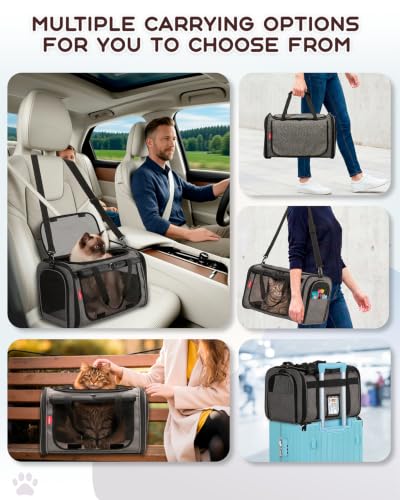 BurgeonNest Soft Cat Carrier Large, Pet Carrier Dog Carrier for Big Cats and Small Dogs up to 25 lbs Collapsible Top Loading with Dual-Exit Tunnel, Privacy Protection, Mesh Ventilation, Travel, Gray - color: Grey, size: 18.9"L x 13.4"W x 14.6"H
