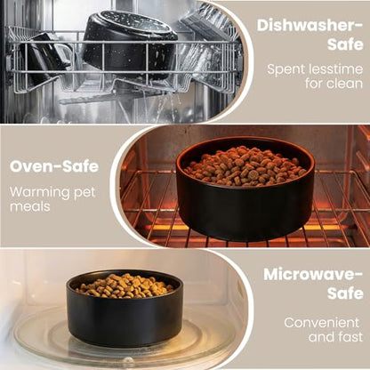 hjn Elevated Ceramic Dog Bowl with Bamboo Stand, Raised Pet Feeding Station for Small Medium Dogs Cats, Modern Design with Anti-Slip Base (Black, 3.6Cup) - color: Black, size: 3.6Cup
