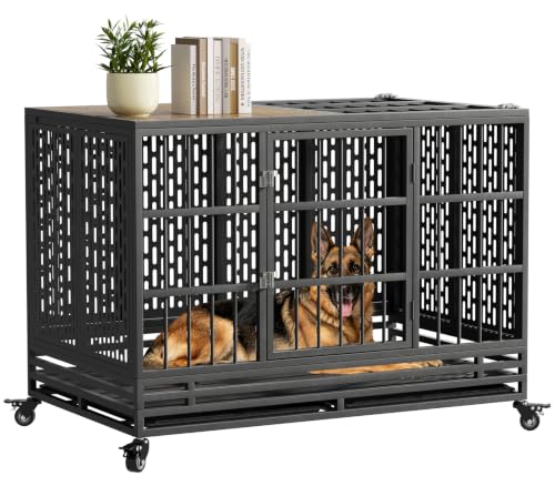 Snuowu 48 Inch Heavy Duty Dog Crate with Wheels, Folding Metal Big Dog Cage for Large and Medium Dogs, Extra Large XL XXL Indestructible Dog Crate with Removable Tray. - size: 47.3"L x 29.0"W x 32.0"H