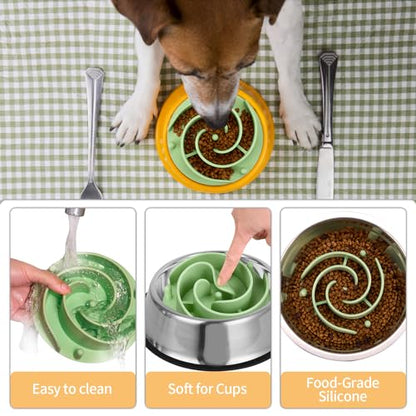 Slow Feeder Dog Bowls Insert, Bestalk Soft Silicone Slow Eating Feeder Insert with Suction Cups for Small, Medium and Large Dogs, Fit into Basic and Elevated Dog Bowls, Green - color: Green, size: L