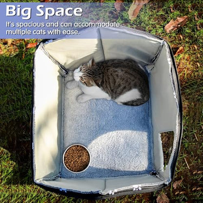 Fhiny Stray Cats Shelter, Waterproof Outdoor Cat House Foldable Warm Pet Cave for Winter Wild Animal Tent Bed Anti-Slip Kitten Cave for Feral Cat Dog Puppy Weatherproof Black (M:15.7"×13.7"×15.7") - size: M:15.7"×13.7"×15.7"