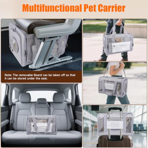 Cat Carriers, 17"x11"x11" Collapsible Pets Travel Carriers Dog Carrier Pet Carrier, Waterproof Airline Approved Soft Sided, Car Travel Portable Bag for Big Cats/Small Dogs(Gray)