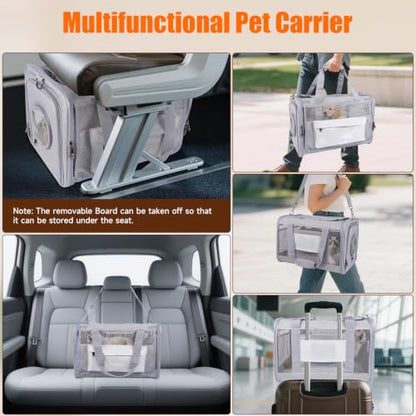 Cat Carriers, 17"x11"x11" Collapsible Pets Travel Carriers Dog Carrier Pet Carrier, Waterproof Airline Approved Soft Sided, Car Travel Portable Bag for Big Cats/Small Dogs(Gray)