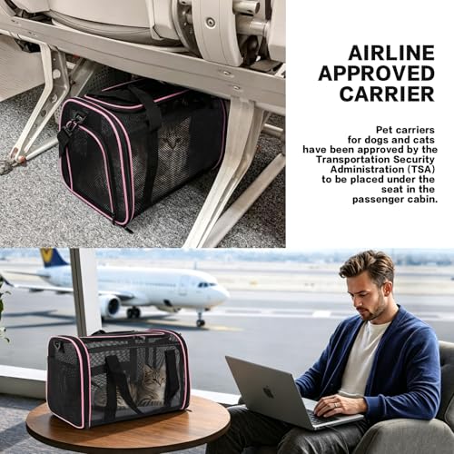 Cat Carrier Soft-Sided Dog Pet Carrier Pets Travel Carriers for Big Cats Small Dogs Mesh Puppy Carry Bag,TSA Airline Up to 16 Lbs (Pink, 17 * 11 * 11) - color: pink, size: 17*11*11