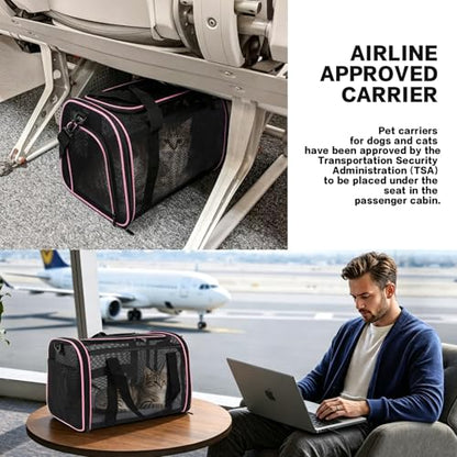 Cat Carrier Soft-Sided Dog Pet Carrier Pets Travel Carriers for Big Cats Small Dogs Mesh Puppy Carry Bag,TSA Airline Up to 16 Lbs (Pink, 17 * 11 * 11) - color: pink, size: 17*11*11