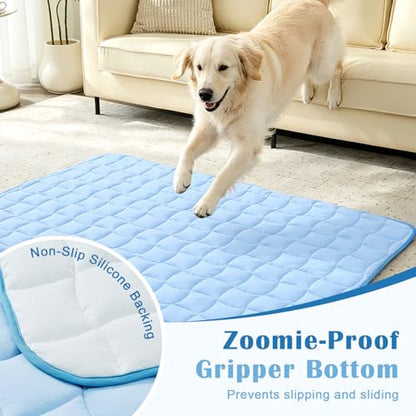 JOLLYVOGUE Cooling Mat for Dogs, 28" x 40" - Large Dog Cooling Pad, Wavy Quilted Kennels Bed with Non-Slip Base, Machine Washable Indoor Outdoor Summer Sleeping Dog Mat, Blue - size: Large: 28"x40"