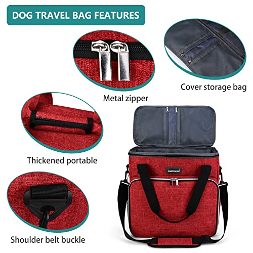 BAGLHER Dog Travel Bag, Pet Travel Bag (ALL Pet Travel Supplies), With 2 Pet Food Containers and 2 Collapsible Silicone Bowls; Essential Kits for Travel Red - color: Red, size: Medium