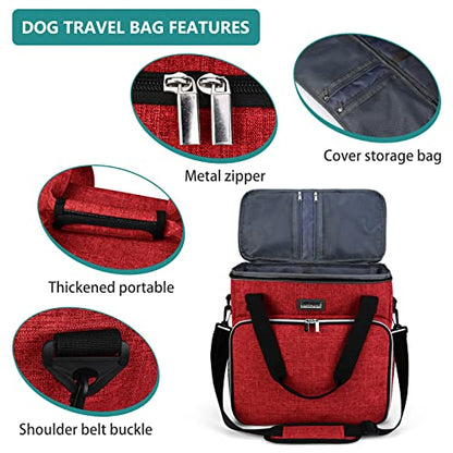 BAGLHER Dog Travel Bag, Pet Travel Bag (ALL Pet Travel Supplies), With 2 Pet Food Containers and 2 Collapsible Silicone Bowls; Essential Kits for Travel Red - color: Red, size: Medium