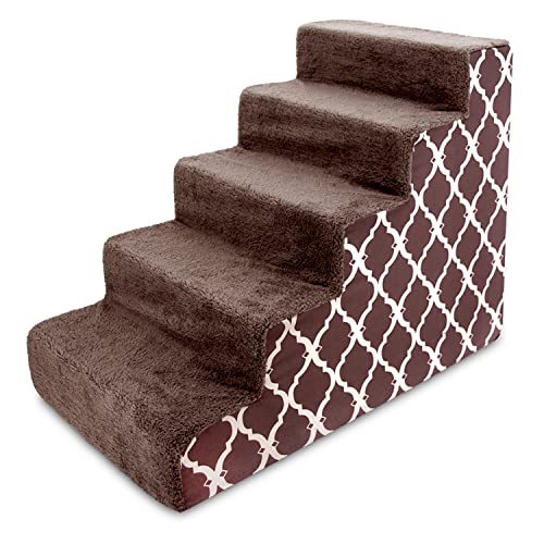 Best Pet Supplies Dog Stairs & Steps - Foam Steps for Small Dogs & Cats, Non-Slip Indoor Balanced Pet Step Support, Dog Ramp, No Assembly, Brown Lattice Print, 5-Step (22.5-inch Height) - color: Brown Lattice Print, size: 22.5 inches
