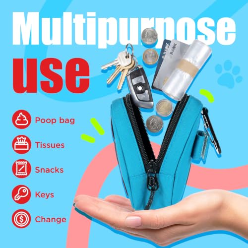 Dog Poop Bag Holder for Various Leashes,Hands Free Dogs Bag Holder with Hook loop/Carabiner Clip,Dogs Poop Bags Rolls Holder-Large Capacity,Dog Walking,Blue - color: Blue