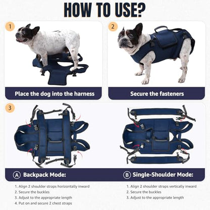 Nasjac Dog Lift Harness, Navy, XL (35-55 lbs) | Full Body Sling Carrier, Adjustable Straps & Control Handle, Breathable Backpack, For Elderly Injured Arthritic Disabled Dogs