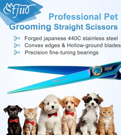 7.5'' Dog Straight Scissors for Grooming 440C Stainless Steel Green Professional Pet Trimming Scissors Sharp Blades Cutting for Dogs and Cats Shears - style: Straight