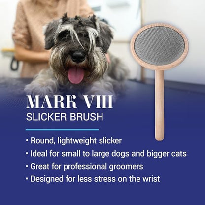 Chris Christensen Mark VIII Round Head Slicker Brush for Dogs, 12mm Pins, Groom Like a Pro, Handcrafted Lightweight Beechwood Ergonomic Handle, Stainless Steel Pins, A5VIII. Made in Germany. - size: Mark VIII Round