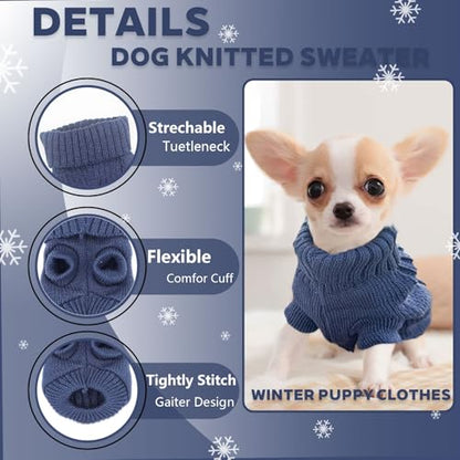 Chihuahua Sweater Dog Sweater for Small Dogs Male XXS Dog Clothes Fall Winter Knitted Sweaters Warm Puppy Clothes Turtleneck Outfit Extra Small Doggie Coat XXS (XX-Small) - color: Navy Blue, size: XX-Small