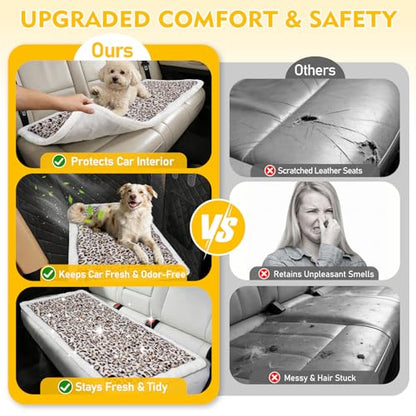 Backseat Dog Bed Mat for Car, Non-Slip Scratch-Resistant Dog Car Seat Cover, Soft Thick Pet Travel Cushion, Washable Back Seat Protector Blanket for Cars SUVs Trucks, 53 x 24 Inches - color: Brown Leopard Pattern