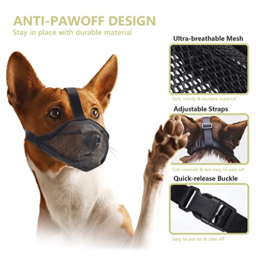 Whongkidz Dog Muzzle for Small Dogs Biting Grooming Vet Visiting, Air Mesh Soft Dog Mouth Guard, Full-Covered with Adjustable Strap Allow Drinking Breathable Basket Muzzle (Black, S) - size: S: 8¾”-9¾” Snout Circumference