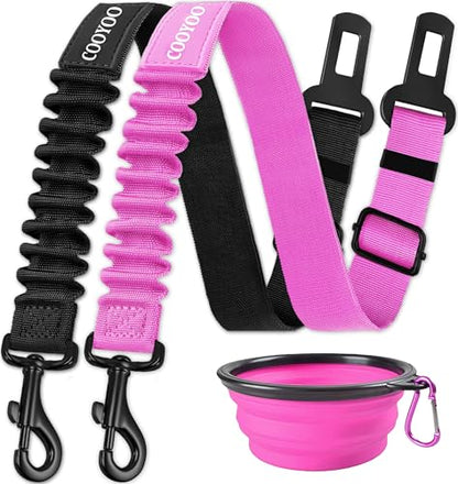 COOYOO Dog Seat Belt,3 Piece Set Retractable Dog Car Adjustable Seatbelts for Vehicle Nylon Pet Safety Heavy Duty & Elastic & Durable Car Harness for Dogs - color: Set 02-Black+Pink