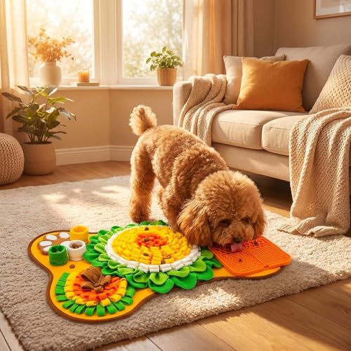 Snuffle Mat for Dogs & Lick Mat Set, Orange Snuffle & Lick Combo | Snuffle Mat for Puppies, Dog Puzzle Toy, Interactive Enrichment Treat Mat, Slow Feeder Puzzle Toy, Squeaky Sounds