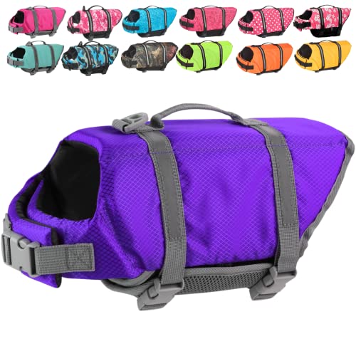 Doglay Dog Life Jacket with Rescue Handle, Dog Life Vest for Swimming Boating, Adjustable Reflective Puppy Swim Vest with Superior Buoyancy for Small Medium Large Dogs - color: Purple, size: XX-Small