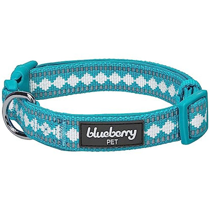 Blueberry Pet 3 Colors 3M Reflective Jacquard Neoprene Padded Adjustable Dog Collar, Peacock - color: Polyester Buckle- Peacock, size: Small