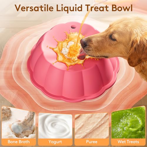 Dog Lick Bowl Ball Slow Feeder, Licking Bowl for Liquid Treat with Rolling Spin Sphere Roller Licker, Non-Slip 4/5 Cup Slow Feeder Bowl for Dietary Supplement/Post-op Nutrition (Pink) - color: Pink