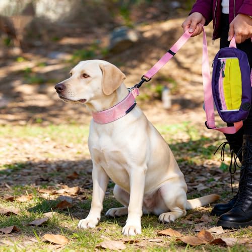 Hands Free Dog Leash with Waist Bag, Adjustable Waterproof Shock Absorption Reflective Leash with Poop Bag Dispenser Port for Medium Large Dogs Walking Running Hiking (Pink) - color: pink