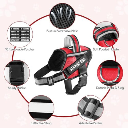 Service Dog Vest Harness and Leash Set, Animire in Training Dog Harness with 10 Dog Patches, Reflective Dog Leash with Soft Padded Handle for Small, Medium, Large, and Extra-Large Dogs (RED,S) - color: Red, size: S