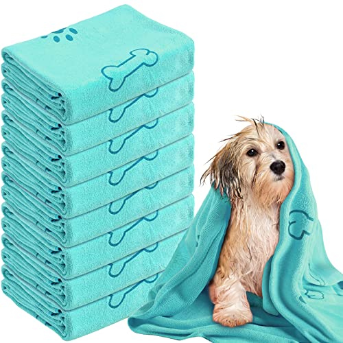 Peryiter 8 Pcs Dog Towels Pet Bath Drying Towels 55 x 28 Inches Large Absorbent Microfiber Quick Fast Drying Soft Beach for Lightweight Cat and Puppy Shower Essentials Cleaning Accessories(Cyan) - color: Cyan