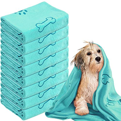 Peryiter 8 Pcs Dog Towels Pet Bath Drying Towels 55 x 28 Inches Large Absorbent Microfiber Quick Fast Drying Soft Beach for Lightweight Cat and Puppy Shower Essentials Cleaning Accessories(Cyan) - color: Cyan