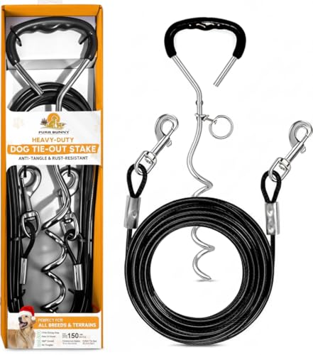 Heavy Duty Dog Tie Out Cable and Stake for Large to Extra Large Dogs Upto 150 LBs – Anti-Tangle, Rust-Resistant, 360° Swivel Leash System – 18 Inches Spiral Anchor and 7mm 30 FT Long Leash - size: Large to Extra Large Dog, 30 FT-7mm