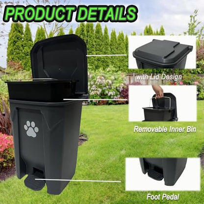 Dog Poop Trash Can Outside 20L with Waste Bags Outdoor Dog Poop Trash Can for Backyard with Lid Odorless Waterproof Foot Pedal and Removable Inner Bucket