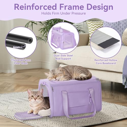 PETSFIT Soft-Sided Cat Carrier with Patented Safety Buckles, Lockable Zippers & Safety Tether,Escape-Resistant Travel Pet Carrier for Car Rides & Vet Visits, Airline Approved Under-Seat, Up to 12 lbs - color: Purple, size: 18.0"L x 11.0"W x 11.0"H