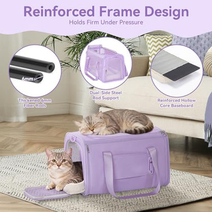 PETSFIT Soft-Sided Cat Carrier with Patented Safety Buckles, Lockable Zippers & Safety Tether,Escape-Resistant Travel Pet Carrier for Car Rides & Vet Visits, Airline Approved Under-Seat, Up to 12 lbs - color: Purple, size: 18.0"L x 11.0"W x 11.0"H