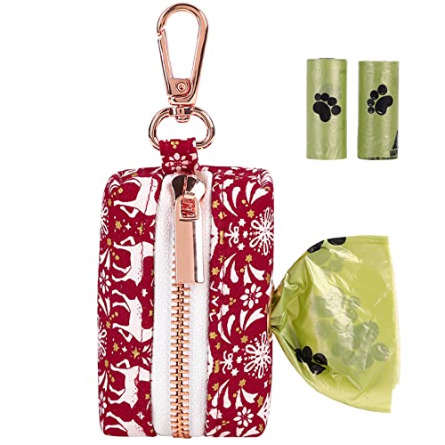 ARING PET Dog Waste Bag Dispenser, Cotton Doggy Poop Bags Holders Attach to Any Leashes, Portable Washable Christmas Pet Waste Pouch Dispenser with Metal Zipper - color: B:reindeer