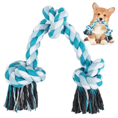 SZEE Dog Rope Toys, 14 in 3 Knots Chew Rope for Medium and Small Dogs, Pull Toy for Tug of War and Teeth Cleaning (Blue) - color: Blue, size: 1 Pc