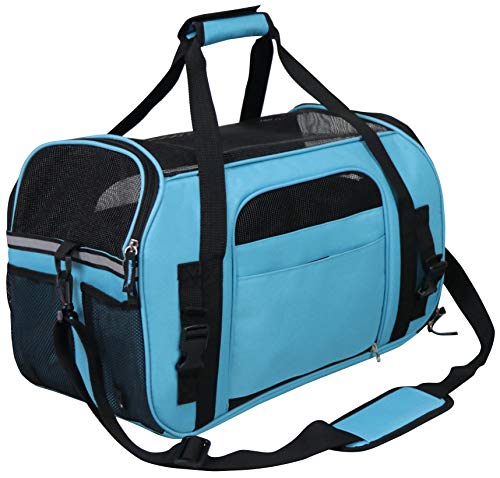 EliteField Soft Pet Carrier (3 Year Warranty, Airline Approved) Soft Sided Dog Puppy Cat Carrier Travel Bag (X-Large: 21" L x 12" W x 13" H, Sky Blue) - color: Sky Blue, size: 21.0"L x 12.0"W x 13.0"H